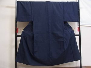 着物おきな2★男性　紬　色無地　キングサイズ　濃いめの濃藍色　正絹★r416