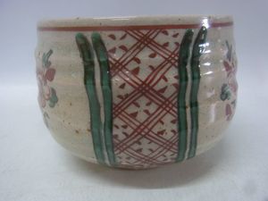 渋草焼 竹洞舎 渋草陶窯 渋草柳三作 色絵花文 香合 共布共箱 V 7323 渋