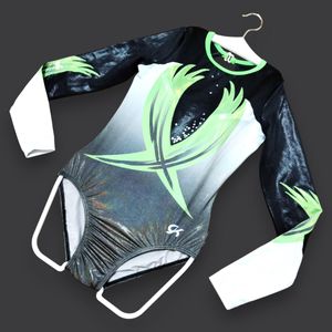 体操レオタード Mサイズ GK得リード プリントグリーン ロングスリーブレオタード GK Elit