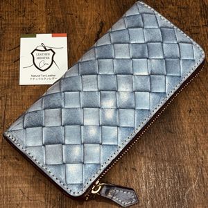 極太編み込み L字型ラウンドジップ ブライドルレザー イントレチャート メンズ財布 長財