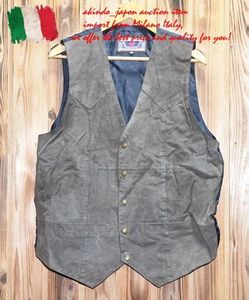 本革 スエード レザー ベスト グレー系 MAPLE IMPORTERS メンズ ジレ Lサイズ相当(V-789)