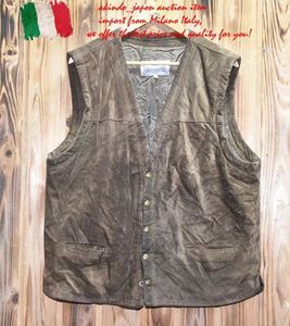 VERA PELLE スエード レザーベスト ブラウン 56表記 XXL相当 ユーロ Lサイズ相当 (V-892)