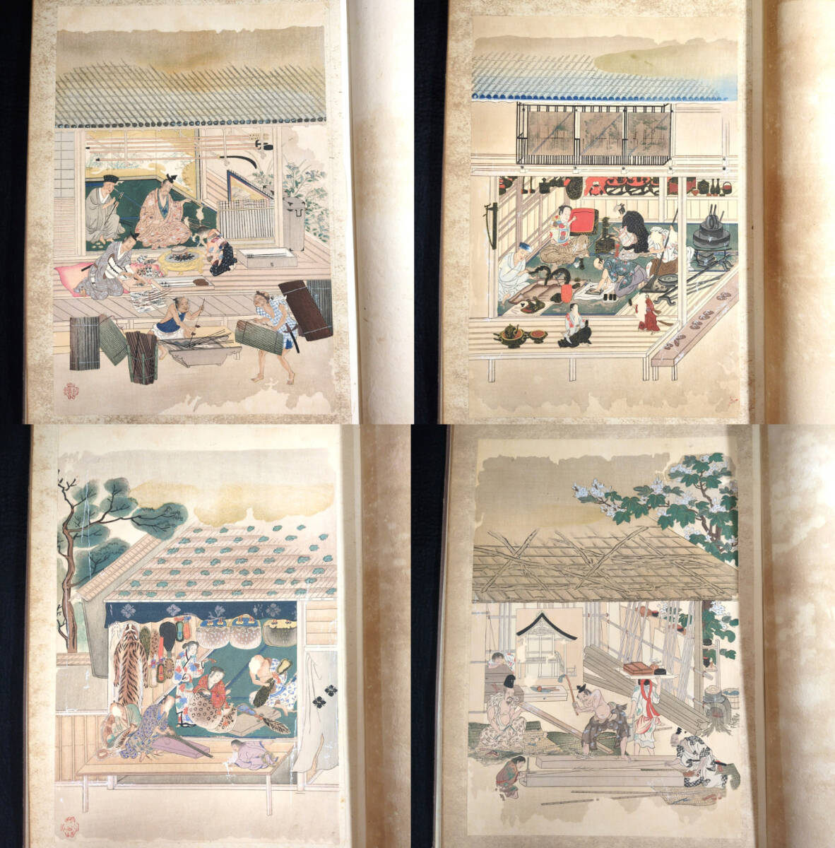 Y577 彩色 木版画◇職人絵尽◇天地人3冊揃 全24図 甲冑師 刀師 仏師