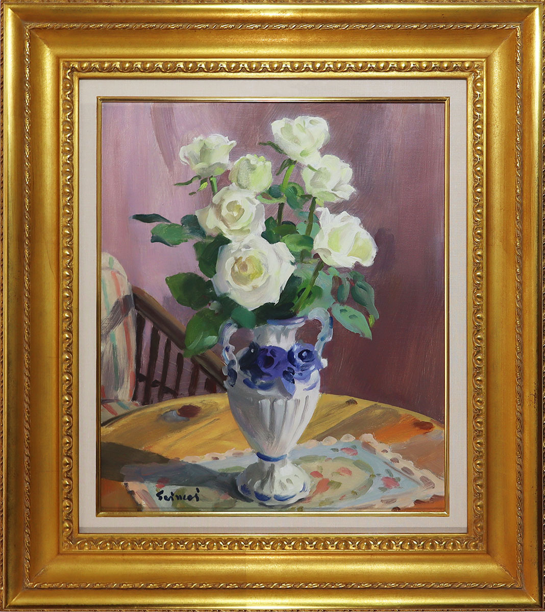 大人気，豊富な 【FCP】 真作保証 原勝四郎 板に油彩画１号 「花」 二紀会同人 白馬会 h