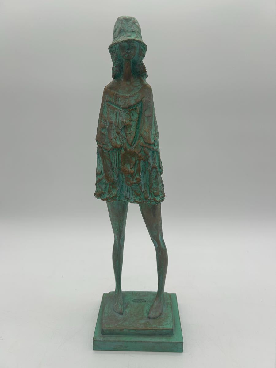 日展作家 斎藤勝弘 作】ブロンズ「少女像」高42.5cm 重1.7kg・「美人像