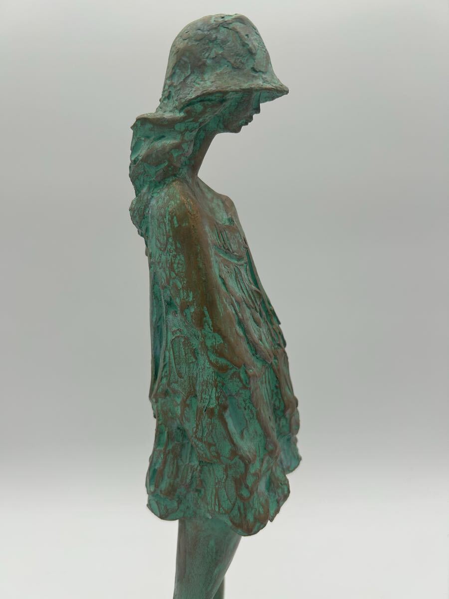 日展作家 斎藤勝弘 作】ブロンズ「少女像」高42.5cm 重1.7kg・「美人像