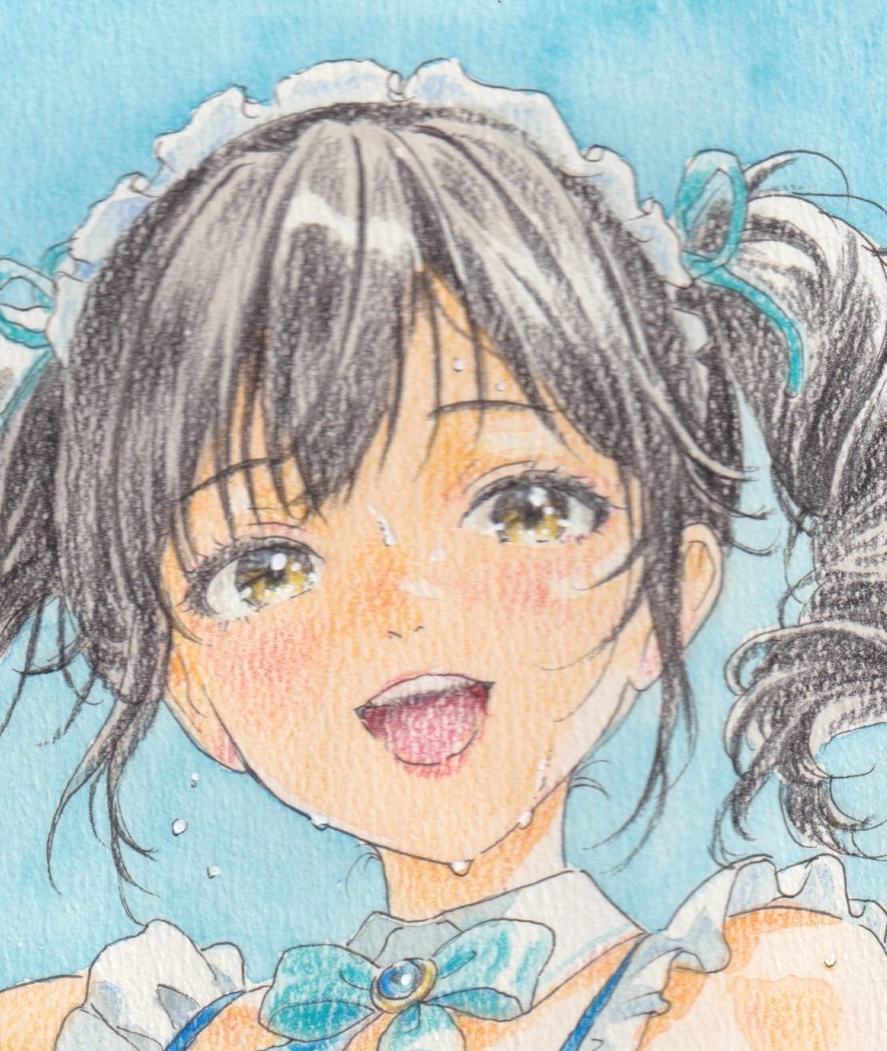 一点物 アイドル オリジナル ツインテール ブルー 美女 美少女 手描き