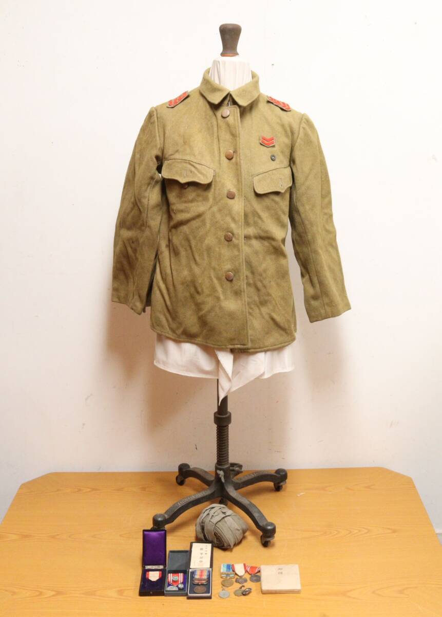P 旧日本軍 昭和十二年製 昭五式 四號 軍服 上衣 ゲートル 勲章 精勤章