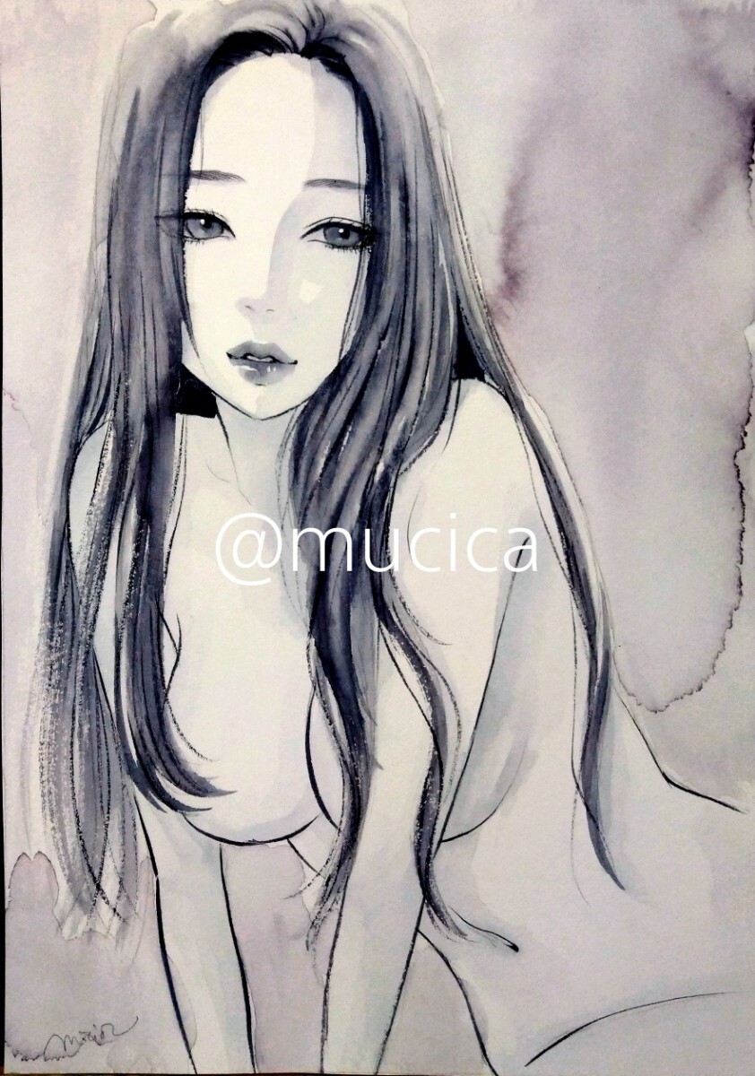 肉筆原画 美人画 絵画 手描きイラスト オリジナル 水彩画 ドローイング