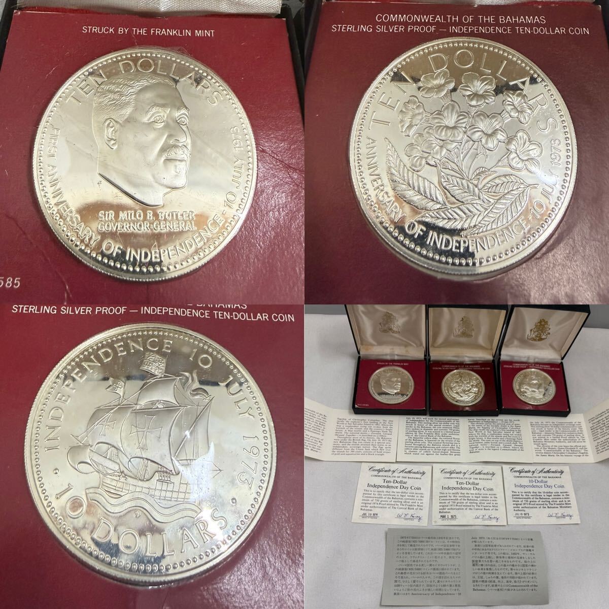 Y26042104D 大型銀貨 3枚セット バハマ独立記念 10ドル銀貨 プルーフ