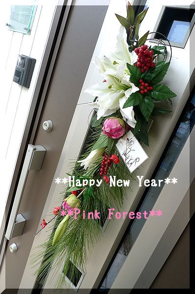 ■Pink Forest■カサブランカのドア飾り　松飾り　１点ものです_2