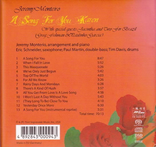 SACD】JEREMY MONTEIRO & JACINTHA/ SONG FOR YOU KAREN(ジャズ一般 