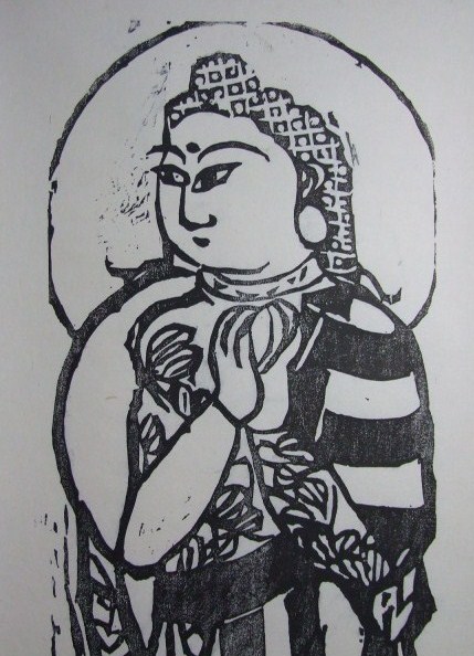 優】棟方志功 板書 大聖観世音菩薩 掛軸 木版画 仏具 共箱(木版画