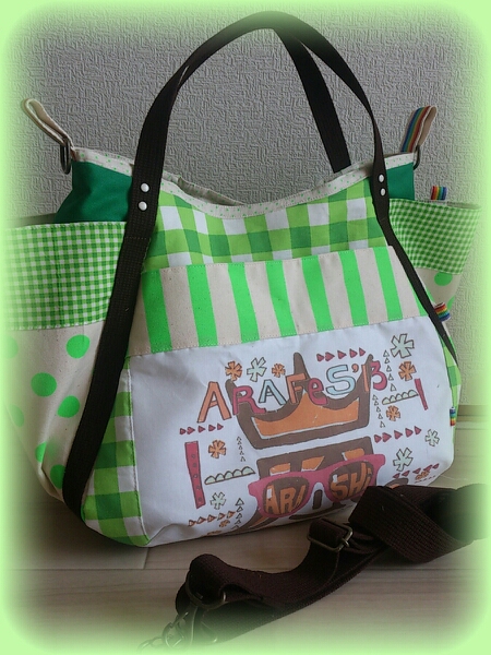 ハンドメイド アラフェス 嵐 まん丸バッグ 大きいサイズ 緑_1