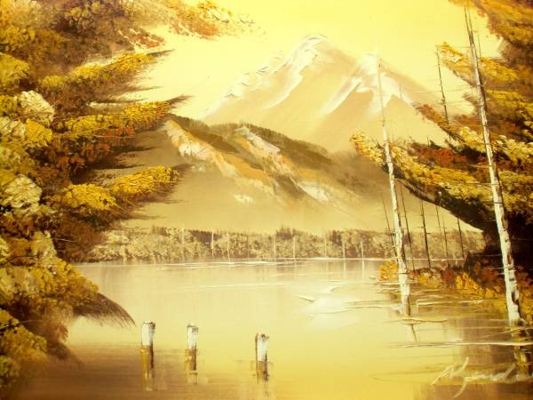 作者不詳・『冬の湖』約Ｍ１５号・キャンバス・油彩画・真作保障