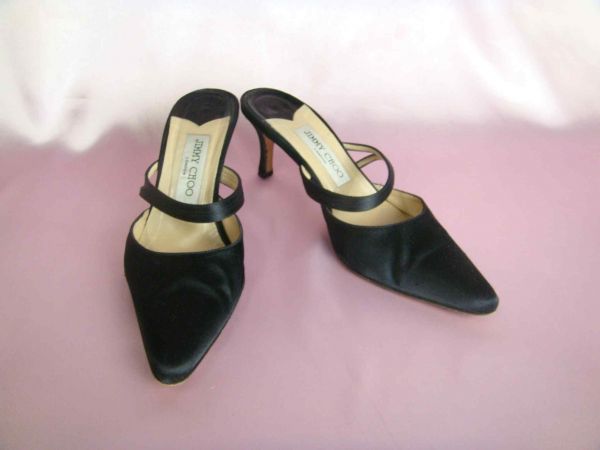 華やか！ジミーチュウ メリージェーン サテンミュール 黒 36 1/2