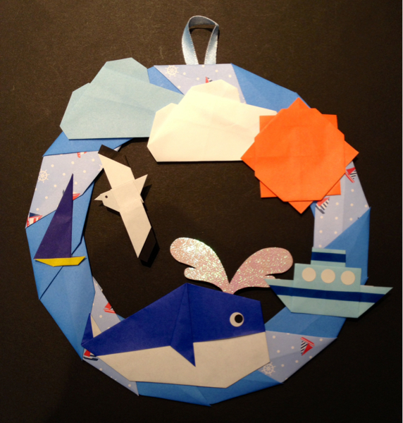折り紙 クジラの夏リース 壁面飾り ハンドメイド 7月 8月 折り紙 千代紙 売買されたオークション情報 Yahooの商品情報をアーカイブ公開 オークファン Aucfan Com