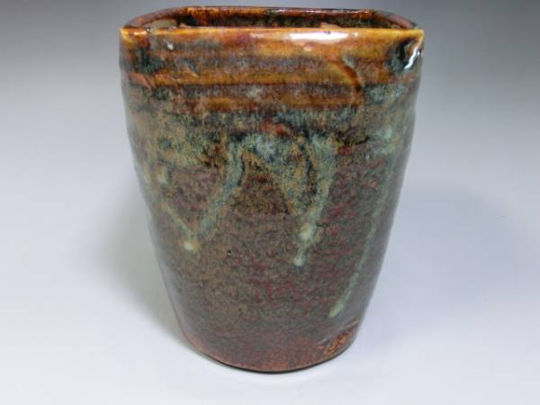 花瓶□飴釉涙痕津四角瓶 古壷 口広花器 古美術 時代物 骨董品□ 【公式