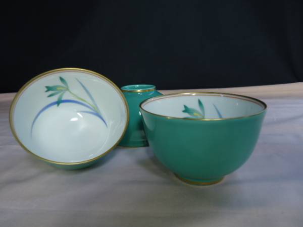 棗】香蘭社　エメラルドグリーンの御湯呑揃★蘭　　未使用