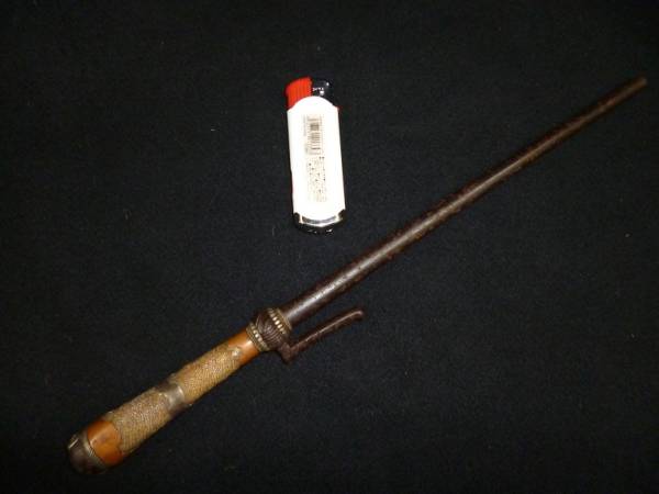 十手・鉤十手 持ち手鮫皮巻き銀金具・与力十手・江戸時代本歌(武具