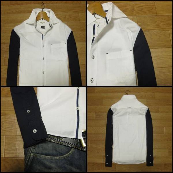 ★切替しデザインシャツ　ホワイト×ネイビーM★