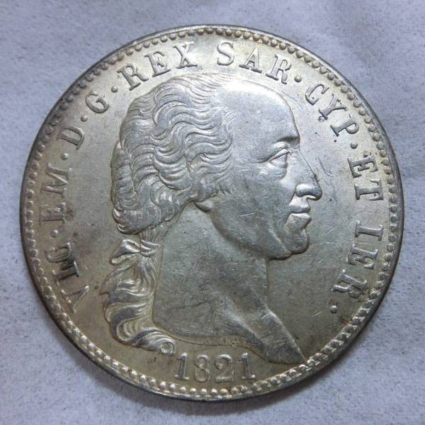 《《《 イタリア サルディニア 1821年 5リラ銀貨 》》》