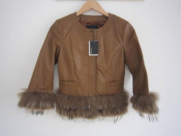 ルジュール(LE JOUR)size38 ベージュ革ノーカラージャケット新品