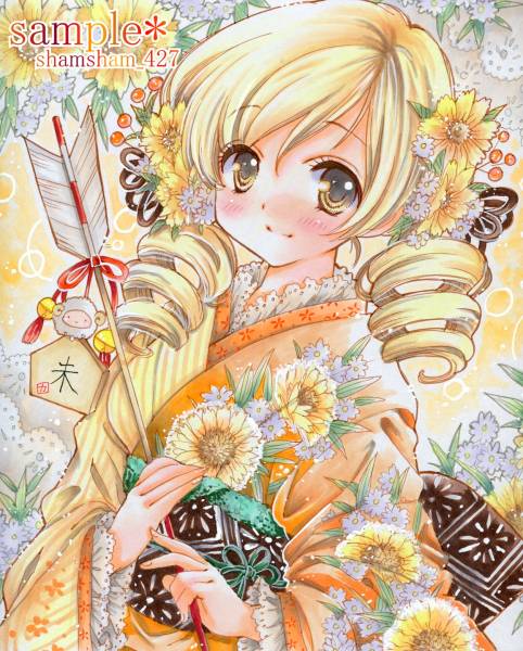 同人手描きイラスト☆魔法少女まどマギ☆巴マミ～お正月～☆色紙