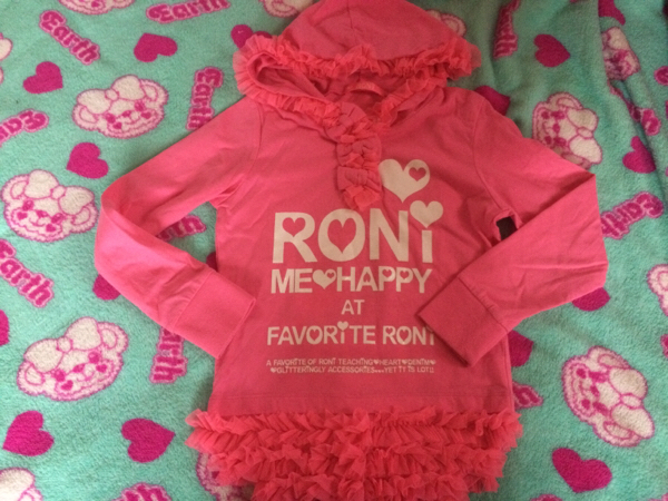 RONI☆13秋冬フリルフードTピンクS110 ロンTTシャツ