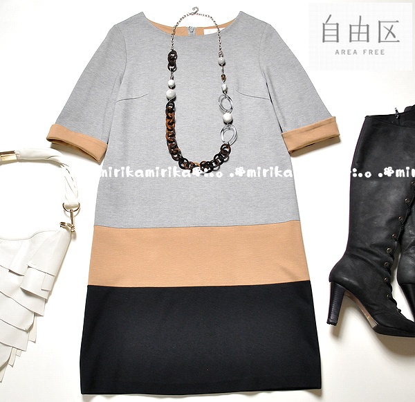 雑誌掲載◎自由区 春 バイカラー ジャージーOP 大きいサイズ40 L