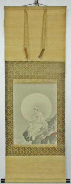 円山応挙●岩上観音●絹本●肉筆保証●巾29×縦40cm_2