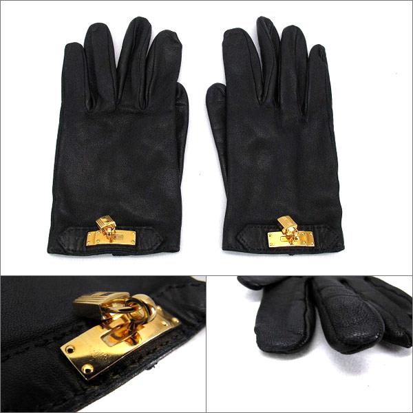 本物 HERMES エルメス ケリー カナデ付 手袋 グローブ 黒6