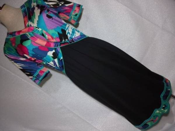 【LEONARD FASHION⇔レオナール】抽象模様ワンピース半袖ドレス