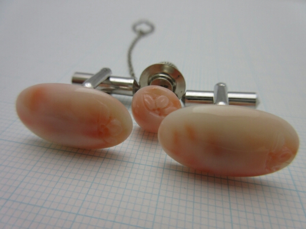 [TOP]珊瑚 サンゴ タイピン カフス ルース 高知 セット K575