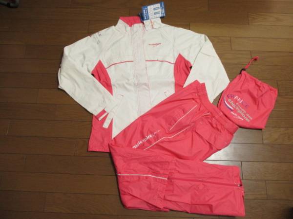 新品★マリクレール ポーチ付レインウェア上下セット Lピンク980