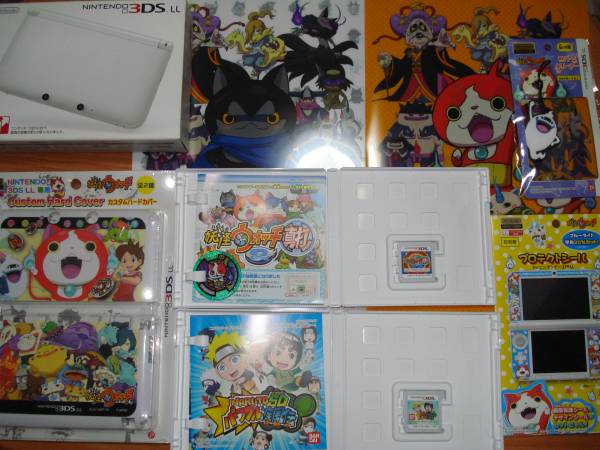 3DS LL本体中古品 ホワイト/妖怪ウォッチ２真打その他おまけ多数