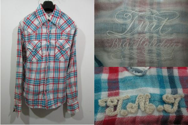 TMT刺繍ダブルガーゼシャツM/11121314インディゴデニムキムタク