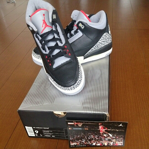 新品☆NIKE AIR JORDAN 3 RETRO BLACK/CEMENT GREY US9