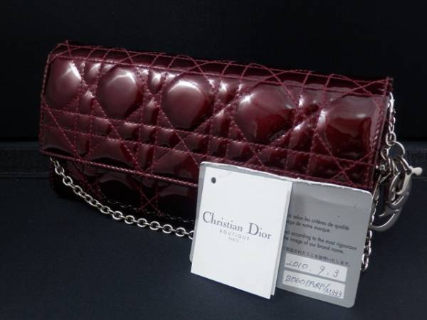 Ｍ レディディオール エナメル チェーン ウォレット 長財布 良品