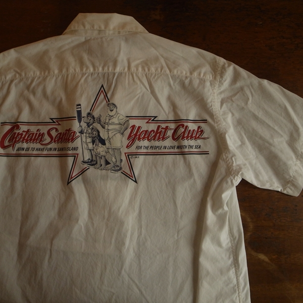 キャプテンサンタプリント半袖シャツS白　ヨットクラブ