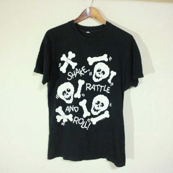 70s ビンテージ スカル総柄Tシャツ/40s50s ハーレー ヌード エロ