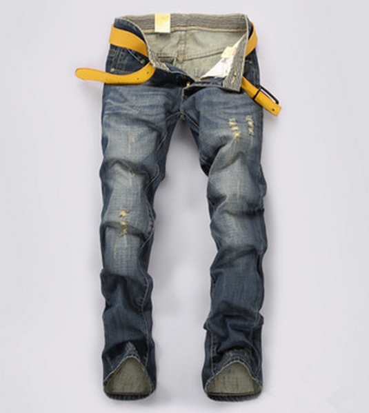 MENダメージ加工ジーンズP048 ヴィンテージ風デニムパンツ W38