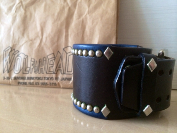 希少 ウルフズヘッド ブレス スタッズブレス 50mm 黒 レザー