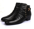 7cm背が高くなる!Y015 メンズレザーショートブーツ黒 27cm