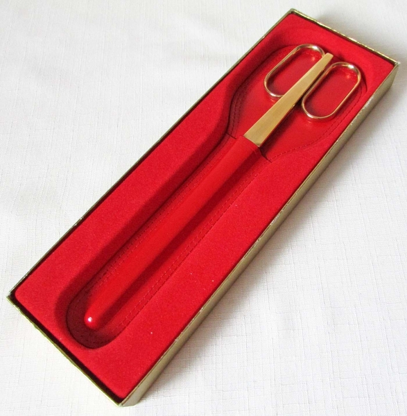 銀座和光イタリア製金仕上げ×本革カバー付きハサミ
