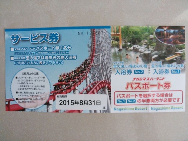 ナガシマスパーランドのパスポート券２枚セット