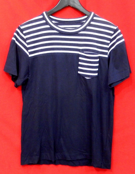 920★14ssサカイsacaiコットン紺白ボーダーポケットTシャツ