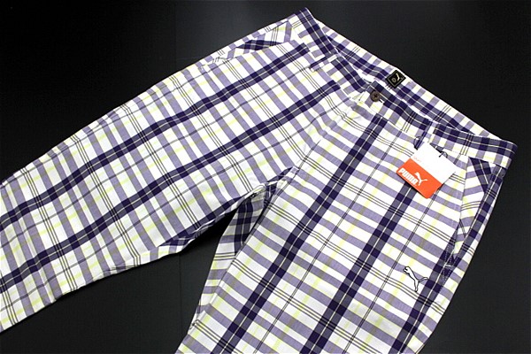 ★PUMA GOLF チェック ロングパンツ 白紫[903466-03-91]四