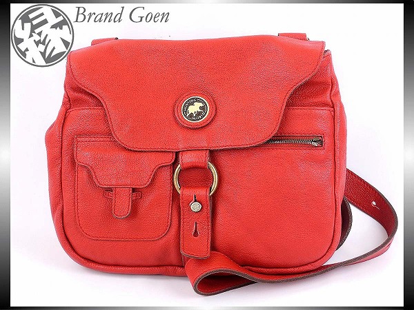 美品[ハンティングワールド]マルチポケットショルダーバッグ赤