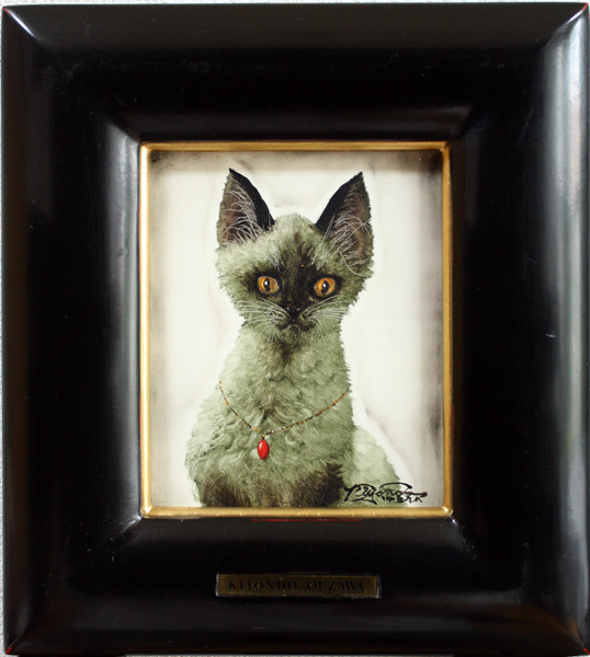 新入荷◇美品◇小沢清人 「クレオパトラの猫」 小品秀作！油彩(動物画